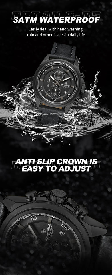 Original NAVIFORCE Business Luxury Leather Strap Men Watches Sports Chronograph Watch for Man 3ATM Waterproof Quartz Wristwatch