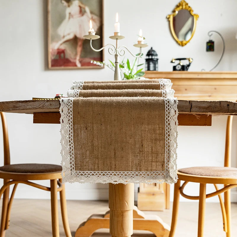 Natural Burlap Table Runner Farmhouse Jute Fabric Kitchen Coffee Tablecloths for Wedding Aisle Carpet Garden Outdoor Decorations