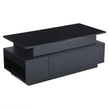 KOMHTOM Black height adjustable coffee table high gloss coffee table with hidden storage, drawer and LED lighting