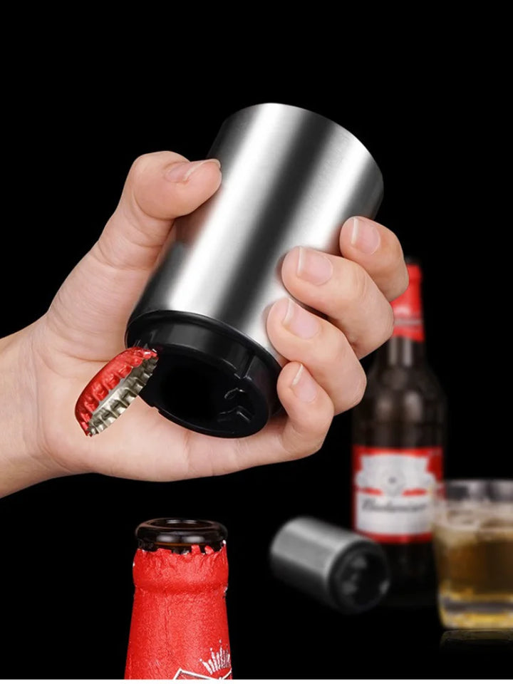 Stainless Steel Automatic  Beer Bottle Opener No Bend Push Down Cap - Easy Open for Beer and Soda Glass Bottles Kitchen Opener
