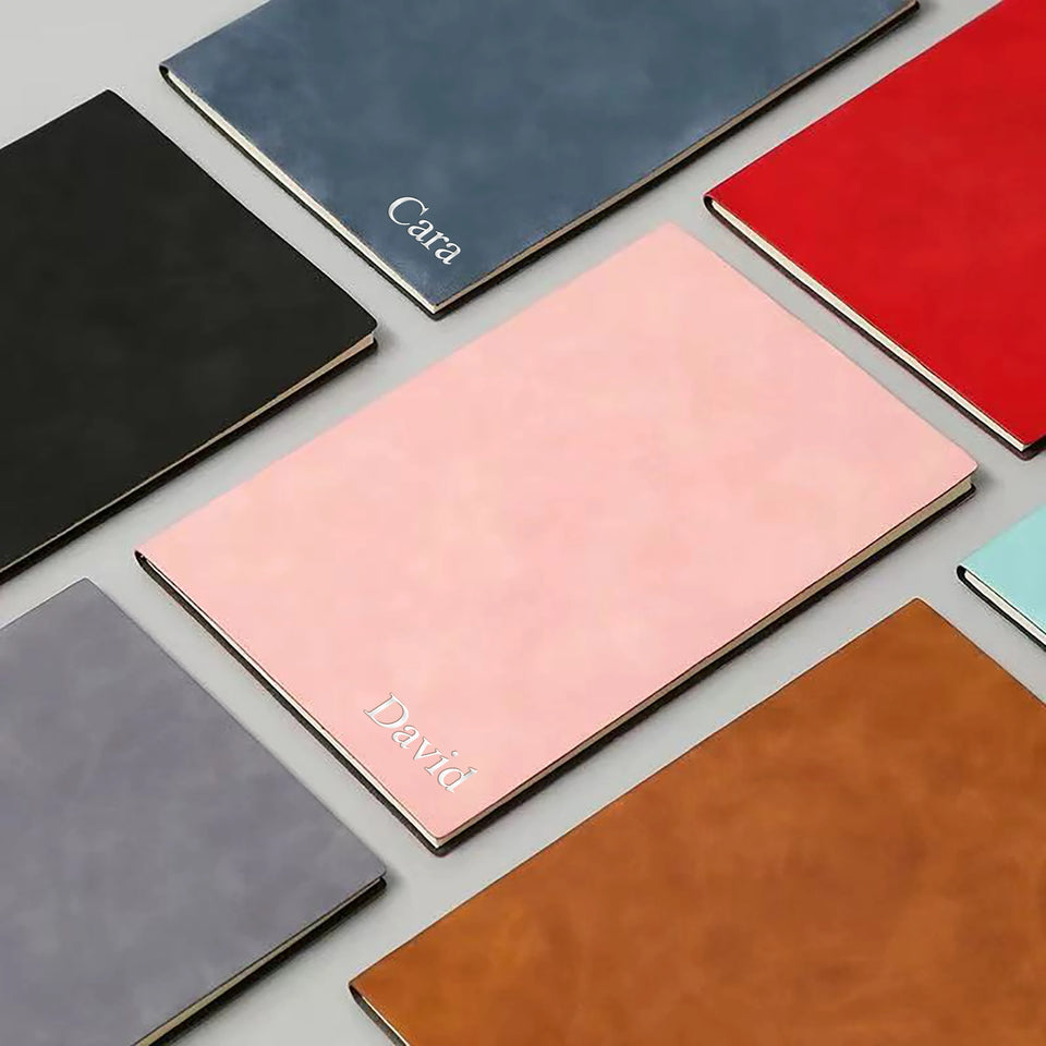 Personalized Custom NoteBook 3D Silvery Engraving Name Minimalist Notebook Faux Leather A5 Soft Cover with Bookmarks