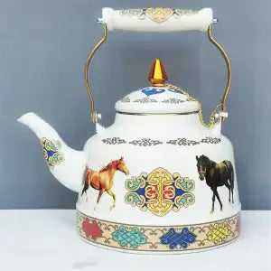 1.7L Tibetan Style Porcelain Enameled Teapot Chinese Ethnic Characteristic Milk Tea Infuser Enamel Boiling Water Kettle
