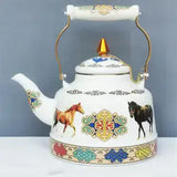 1.7L Tibetan Style Porcelain Enameled Teapot Chinese Ethnic Characteristic Milk Tea Infuser Enamel Boiling Water Kettle