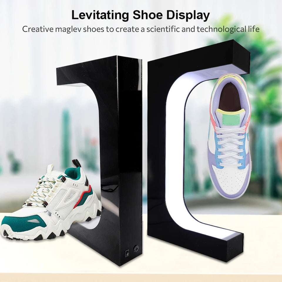 LED Floating Shoe Rack 360 Degree Auto Rotate Display Stand Shoes Shop Sample Showcase Shoes Rack Sneaker Storage