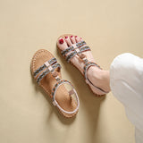 Women's sandals summer bohemian one line elegant slimming anti slip comfortable daily vacation flat beach shoes