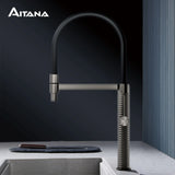 AITANA gun gray luxury brass kitchen faucet single handle cold and hot dual control modern design simple black sink faucet