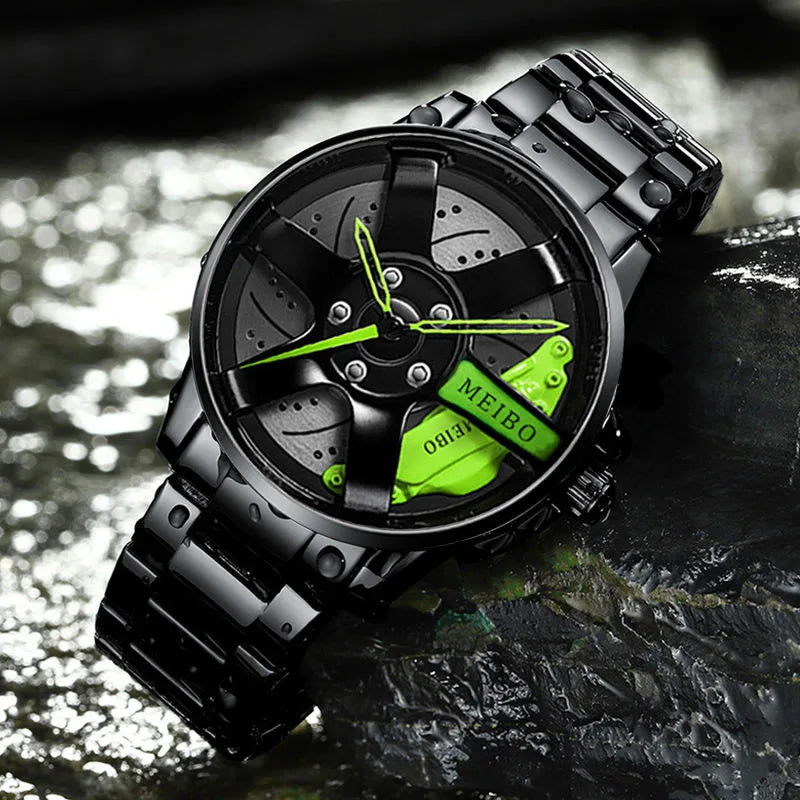 New Top Men Stainless Steel Watches Mens Car Wheel Hub Leather Quartz Watch For Male Military Sport Watch Relogio Masculino Hot