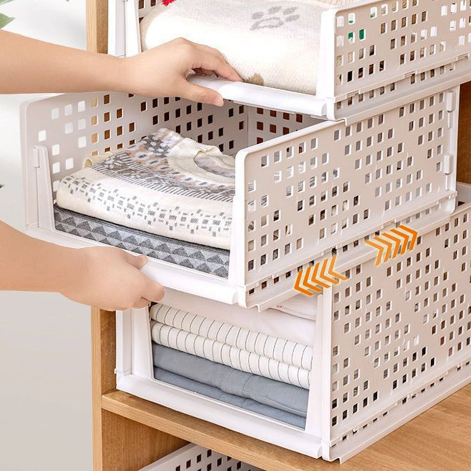 Stackable Wardrobe Drawer Cabinet Organizer Drawer Clothes Closet Storage Box Shelves Plastic Layered Partitions Storage Rack