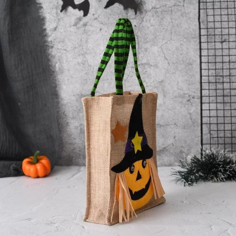 Halloween Decorations Party Gift Basket Pumpkin Ghost Felt Linen Candy Basket Bag for Kids Child
