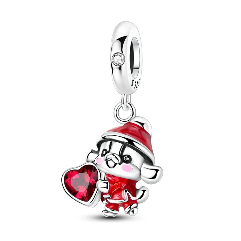 Red Series 925 Sterling Silver Koi Firecracker Dragon Heart Mushroom Coffee Machine Charm Fit DIY Bracelet Necklace Niche Gifts