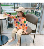 Spring Autumn Baby and Girls Sweet All-Over Flowers Sweatshirt School Kids Outfit Pullover Tops Child Workout Jumper 1-12 Years