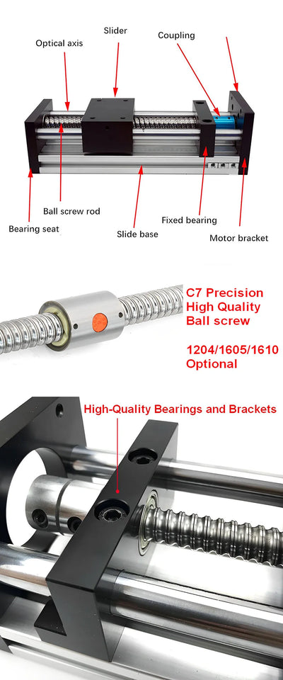 Linear Rail Kit Sliding Table Ball Screw Module Slide Stage 50-300mm Stroke Nema23 Stepper Motor 1.2Nm Power Supply Driver CNC