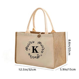 Large Capacity Ladies Tote Bag, Letter Printing Faux Linen Button Handbag, Portable Travel Storage Travel Bag