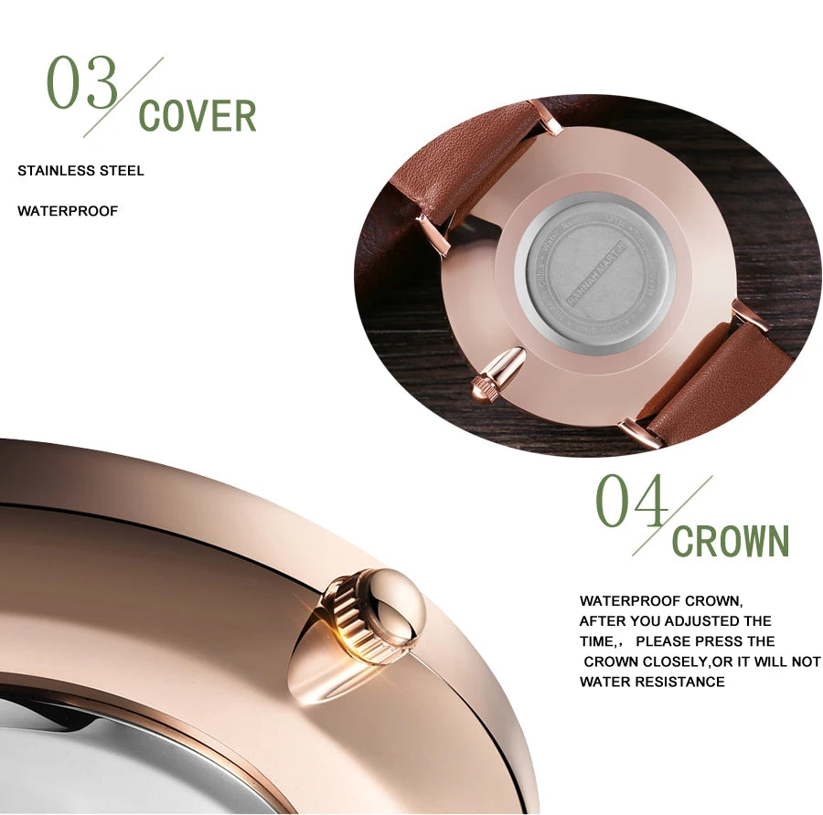 1 Set Women Leather Watches Minimalist Style 6.9mm Ultra Thin Dial Black Gift Box Adjuster Spare Strap Women's Dress Wristwatch