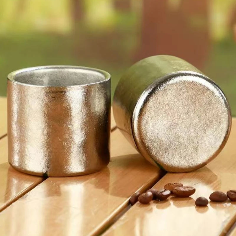 Pure Titanium Double-Wall Mini Coffee Mug,Outdoor Water Cups Silver-Gray Drinking Office Tea Mug 100 ml Luxury-Feel Coffee Cup