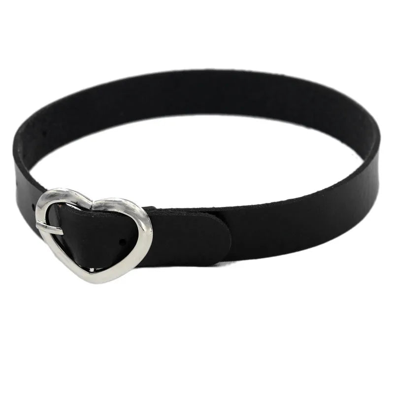 Woman Black Punk Choker Collar Necklace Sexy PU Leather Heart Lock Key Spike Chocker Gothic Cosplay Accessories Party Jewelry