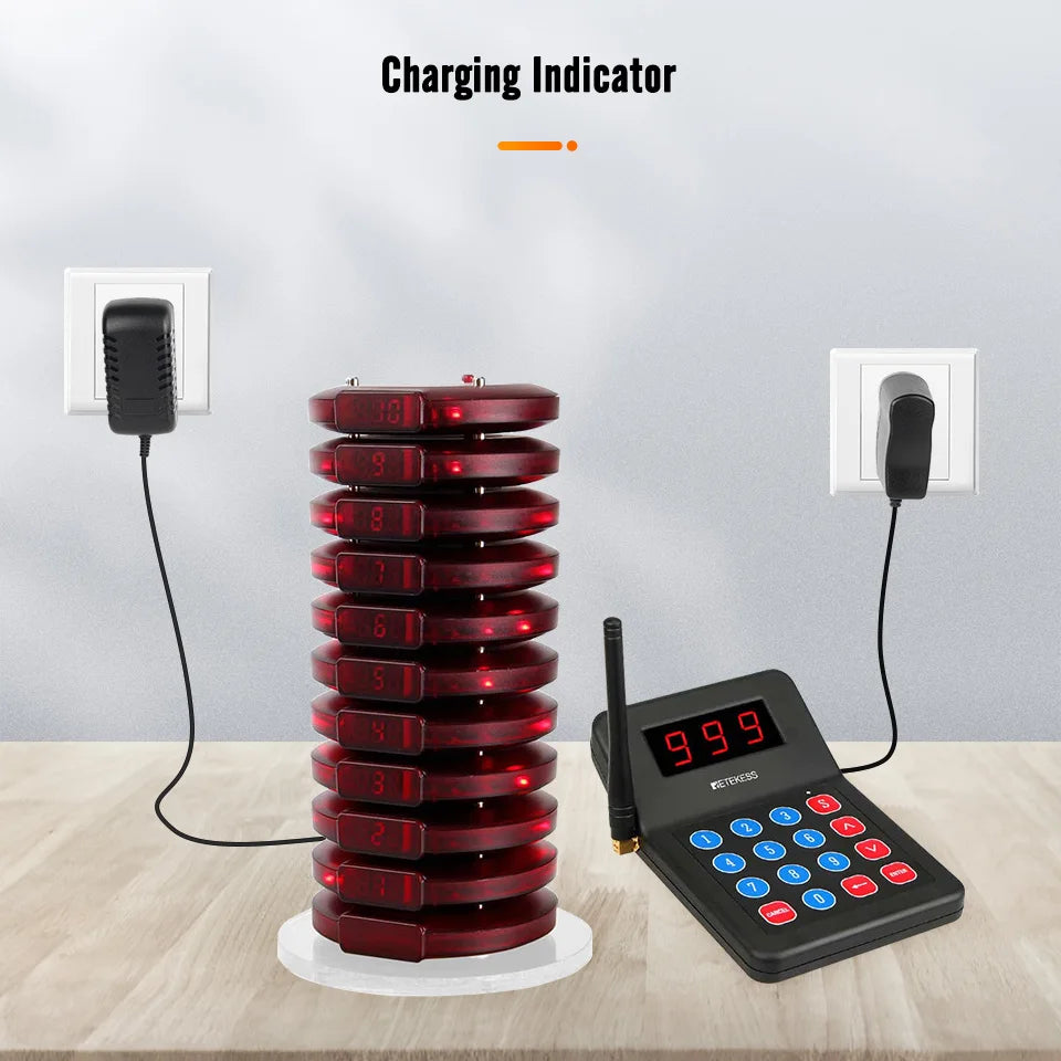 RETEKESS T119 Wireless Restaurant Paging System Coaster Vibrater Buzzer Receiver 2-Way Charge for Cafe Food Trucks