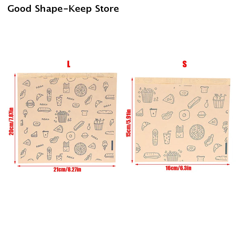 50Pcs Kraft Paper Bags Greaseproof Food Wrapping Disposable Baking Paper Plate Mat - Kitchen Packaging Accessories