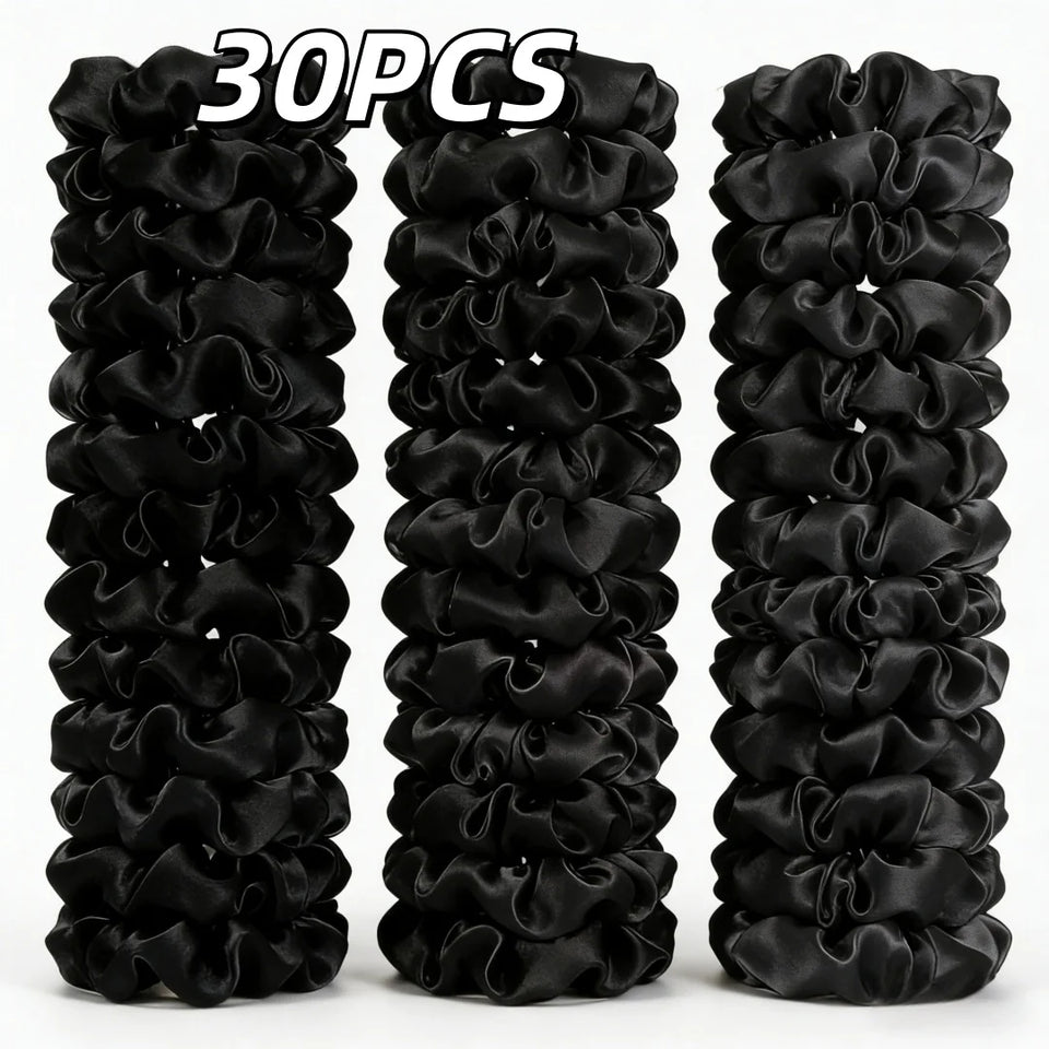 1/30/60/100pcs bulk satin scrunchies 100colors  women small 6.5cm headwear hair ties accessories casual cute black coffee