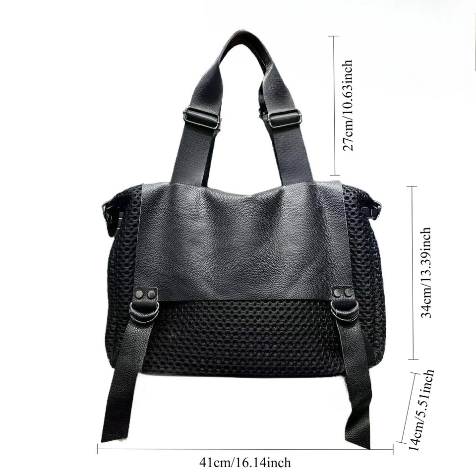 Ladies' fashionable retro mesh tote bag with large capacity and personalized splicing, single shoulder diagonal cross bag