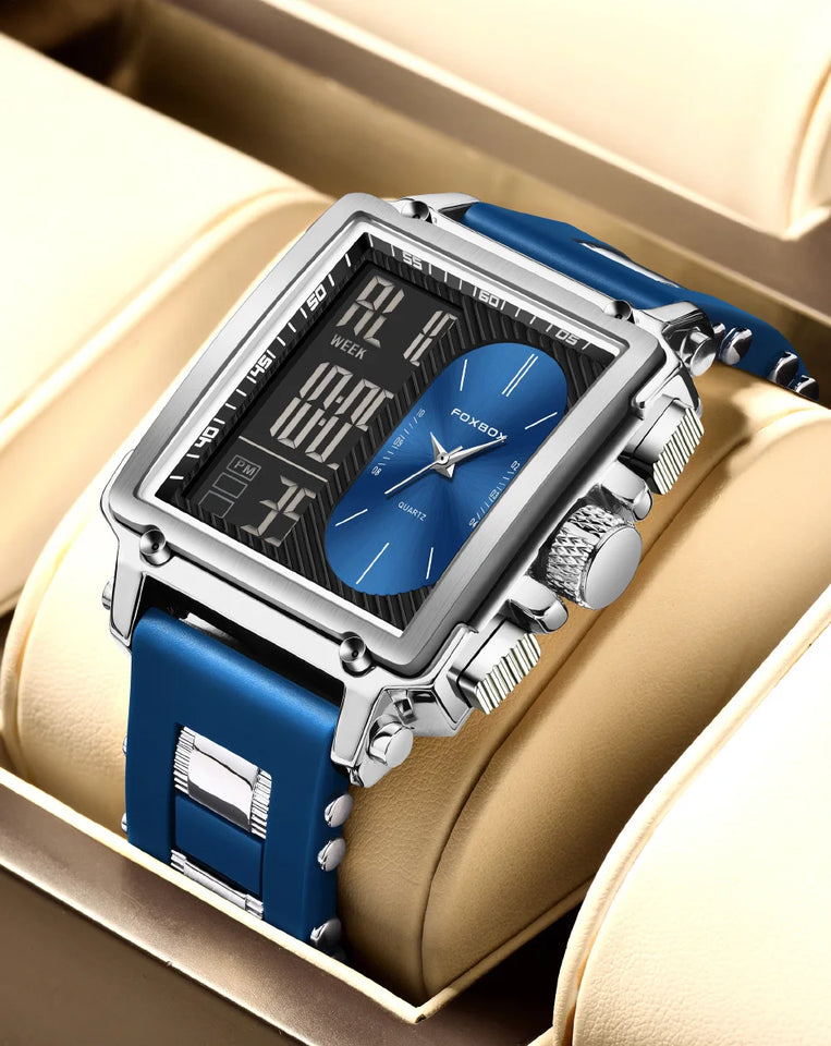 LIGE Fashion Square Digital Watch Men Casual Sports Waterproof Men's Quartz Wristwatch FOXBOX Top Brand Luxury Chronograph Watch
