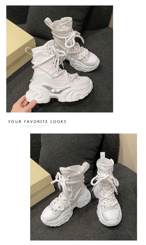 Women Ankle Boots Autumn Chunky Shoes Woman High Platform Breathable Sneakers 7.5CM Thick Sole Wedges Motorcycles Boots Winter