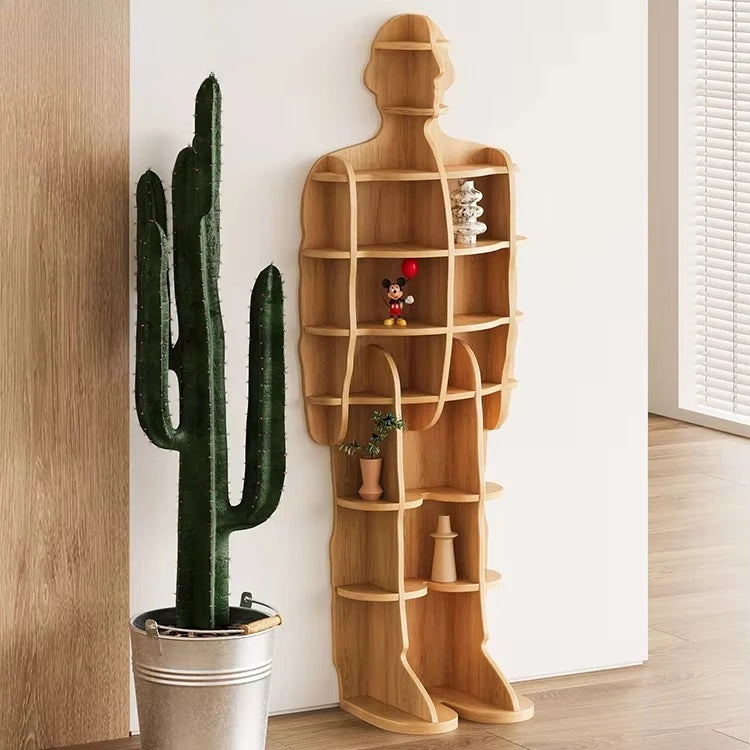 Furniture Modern Living Room Furniture Storage Wooden Black Corner Decoration Standing Bookshelf Human Modeling