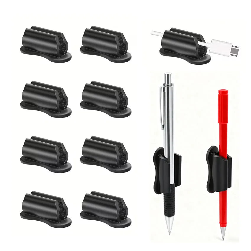 Wall Mounted Pen Holder, Desk Organizer with Clipboard | Adhesive Holder for Pens, Markers, Pencils, Stylus Pens | Office Supplies