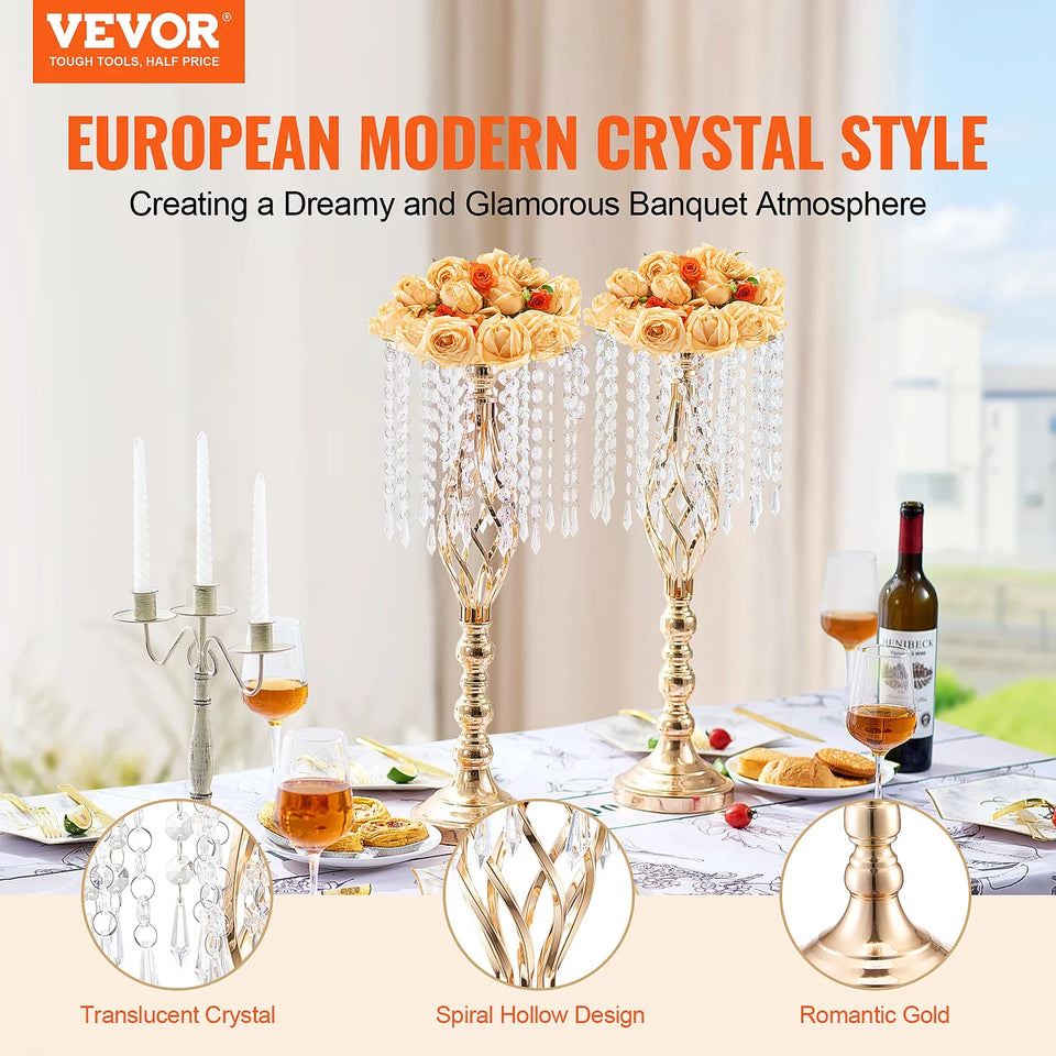 VEVOR Tall Crystal Wedding Flower Stand Metal Wedding Centerpiece Vase Gold Flower Holders Floral Display Rack for Wedding