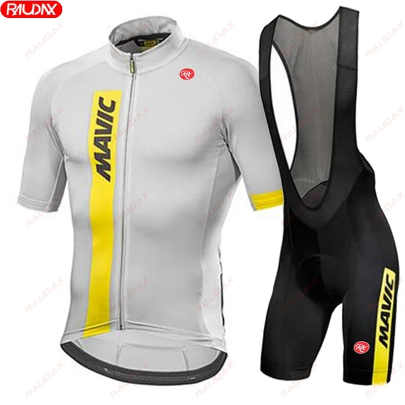 RX MAVIC 2024 New Summer Men's Cycling Set Road Bicycle Breathable Short Sleeve Bib Shorts Bicycle Moisture Wicking Sweatshirt