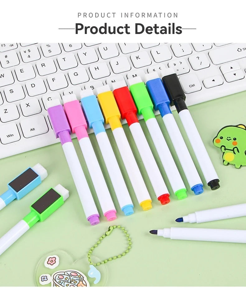 100/5Pcs Dry Erase Whiteboard Markers Set, Washable Pens with Magnetic Eraser for Office Whiteboards & Art Supplies