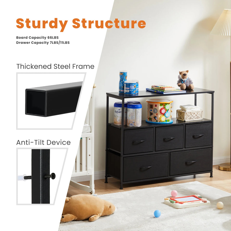 JHK Shoe Cabinet Dresser With 5 Fabric Drawers Toy Storage TV Stand Multilayer Shoe Rack Space Saving Cabinet Of Home Furniture