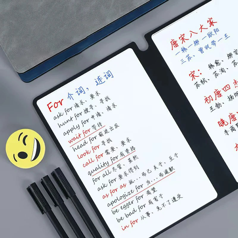 1Pc Reusable Erasable Whiteboard Notebook Leather Portable Drafting Notebook Writing Board Desktop Memo Pad