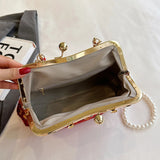 Chinese Style Embroidered Snap-button Shoulder Bags Cheongsam Traditional Exquisite Women's Handbag Red Bridal Pearl Wedding Bag