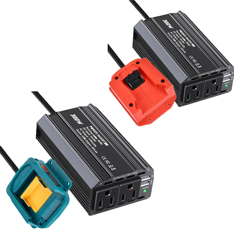 300W Portable Inverter Power Station Compatible for Makita/DW/Milwaukee 18/20V Batteries Smart Transformer Outdoor Work Adapter