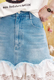 ELFSACK 2025 Summer New Arrivals Lace And Lace Patchwork A-Line Denim Skirt For Women