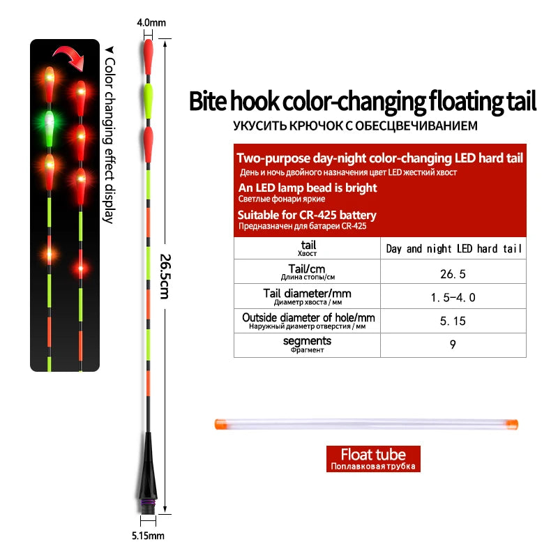 1PC LED Gravity Sensor Float Tail+1 Tube LED Light Buoy Color Change Tail Luminous Ocean Electric Fishing Tackle Accessories