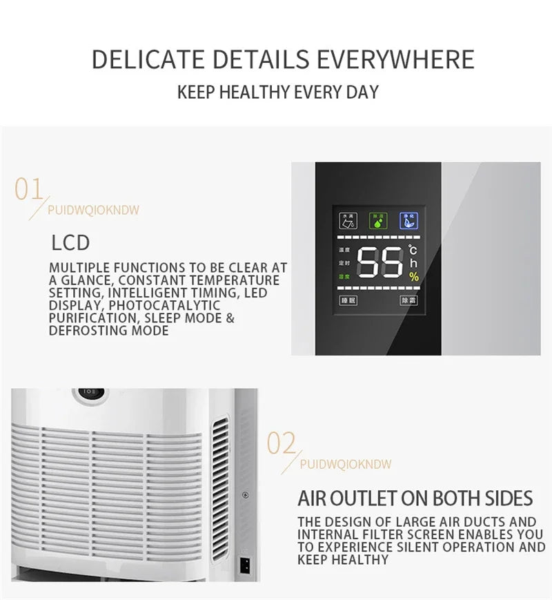 2 in 1 Dehumidifier and Air Purifier Moisture Absorber Household Mute Bedroom Basement Remote Control Timing External Water Pipe