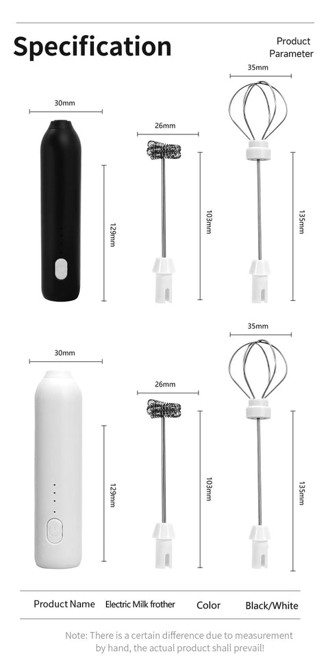 HOT  Electric Milk Frother + Egg Beater Wireless Type-C Charging 3 Speeds Mini Handheld Foam Maker Coffee Whisk Cooking Tools