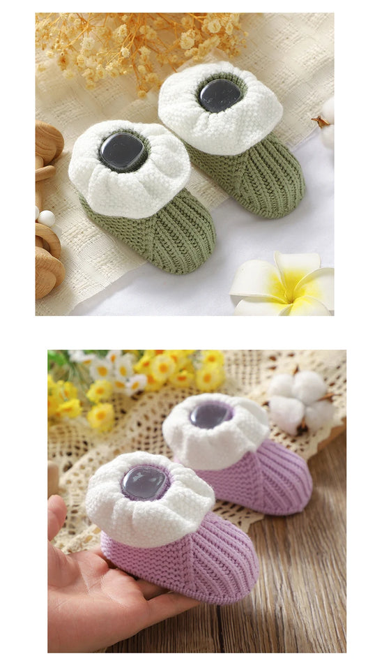 Newborn Baby Shoes Knitted Infant Boy Girl Footwear 0-18M Fashion Patchwork Ruffles Children Bed Walk Boots Warm Shallow Autumn