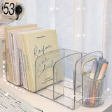 Convenient Clear Acrylic Bookends with Handle Desk Organizer Divided Book Stand Desktop Book Holder Student