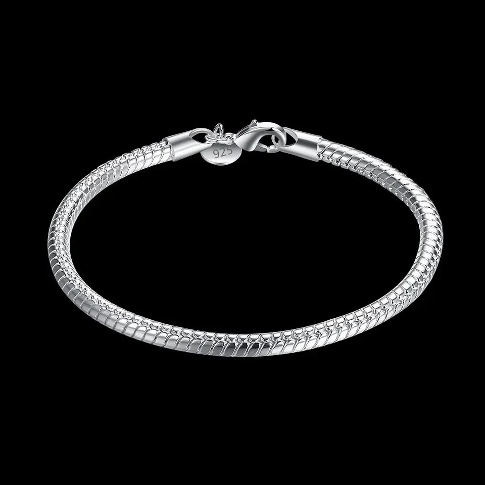 Hot new 925 Sterling Silver Bracelets for women men 4MM snake bone chain Wedding party Gifts high quality Fashion Jewelry Fine