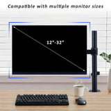 Adjustable Single Monitor Arm – Universal Mount for 12-32" Screens, Height/Angle Adjustable, Sturdy Steel, Ideal for Home Office