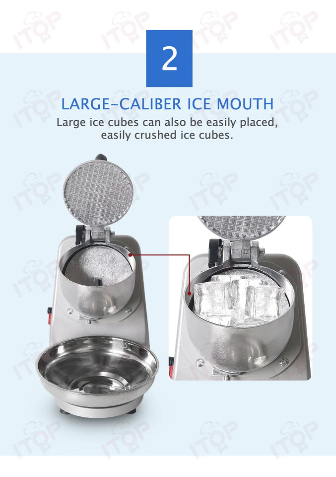 ITOP Ice Crusher Small Commercial Ice Shaver Stainless Steel Shaved Ice Machine Snow Cone Maker