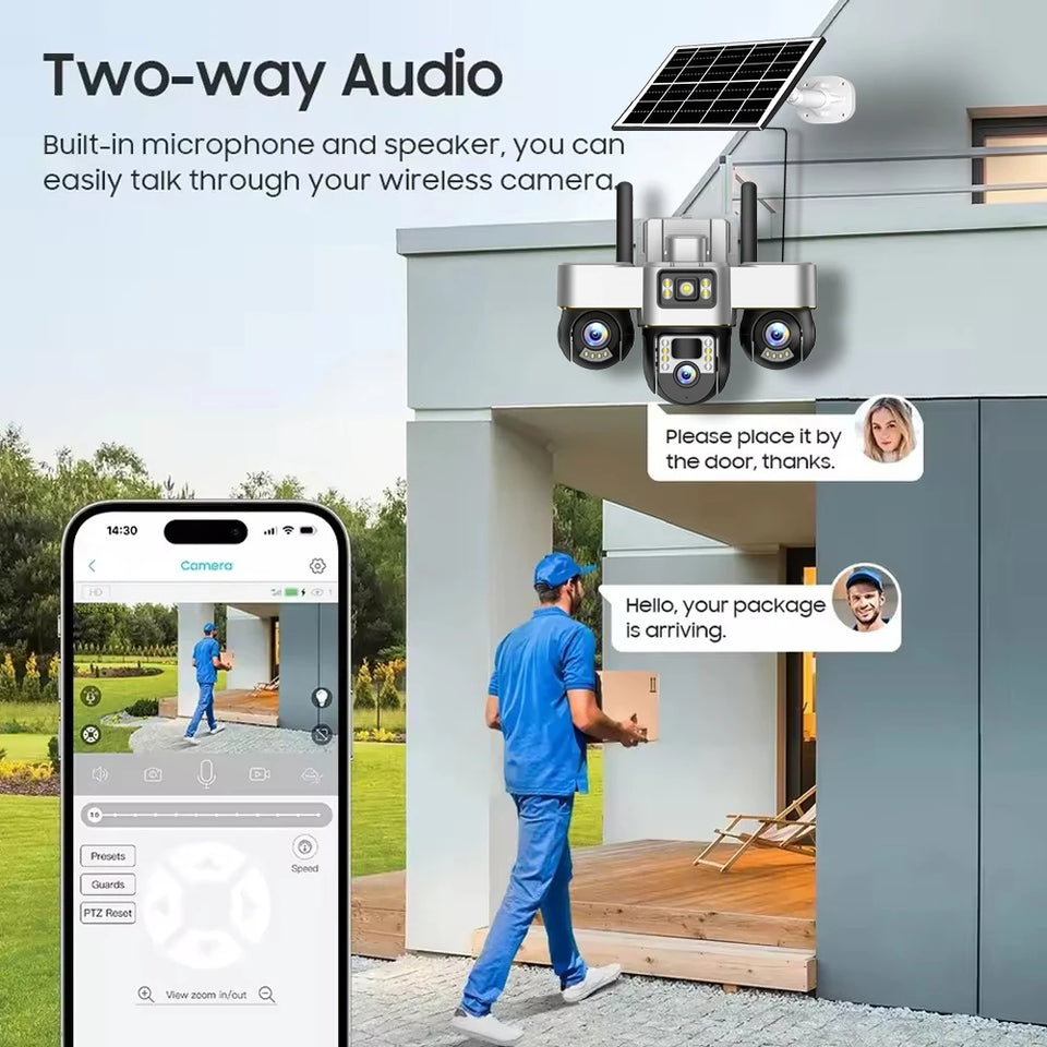 V380 Pro Solar Camera 3 Lens WiFi Security Cameras Outdoor Smart Home Solaire Power PTZ IP 15MP Night Vision CCTV Surveillance