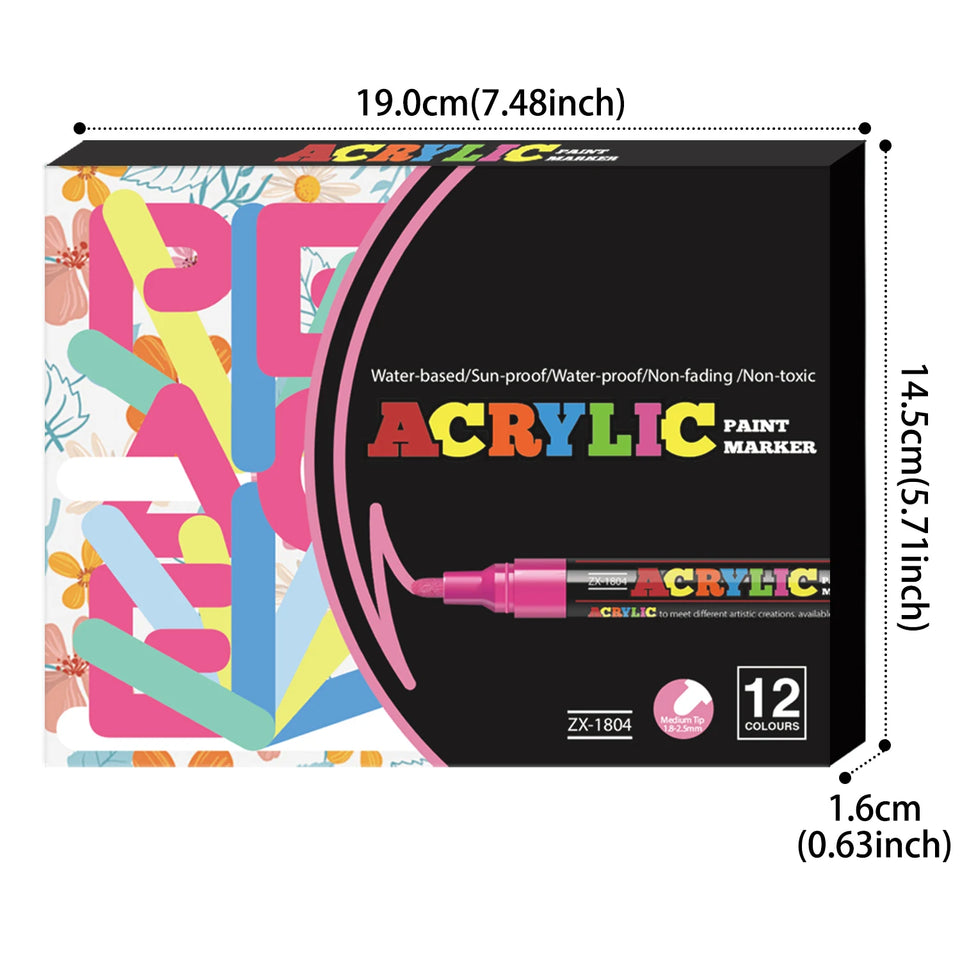12/18/24 Vibrant Acrylic Marker Set, Medium Tip (2-3mm) Suitable for Rock Painting, Black Paper, and Skateboard Decoration