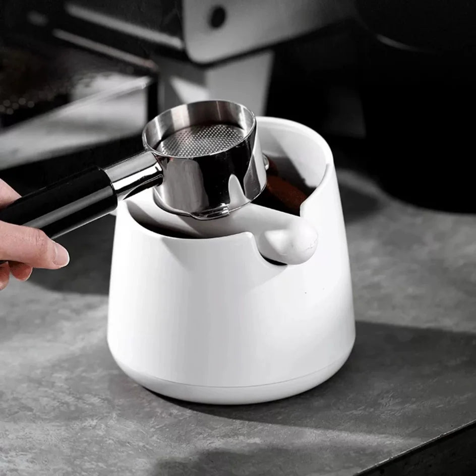 White Coffee Knock Box with Rubber Knock Bar 800ML Black Espresso Grounds Container Anti Slip Coffee Grind Waste Dump Bin