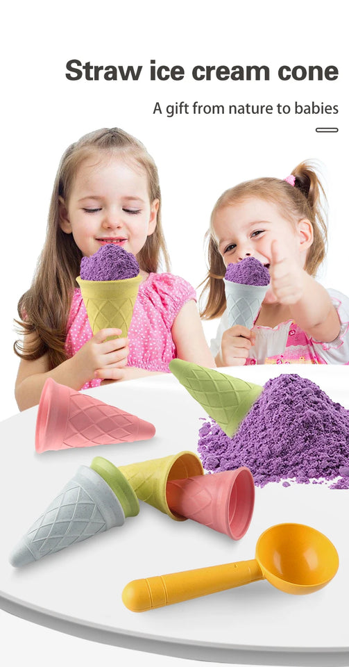 Children Play House Toy Beach Ice Cream Tube Digging Spoon Set Material of wheat straw  Ice Cream Cup Beach Toy
