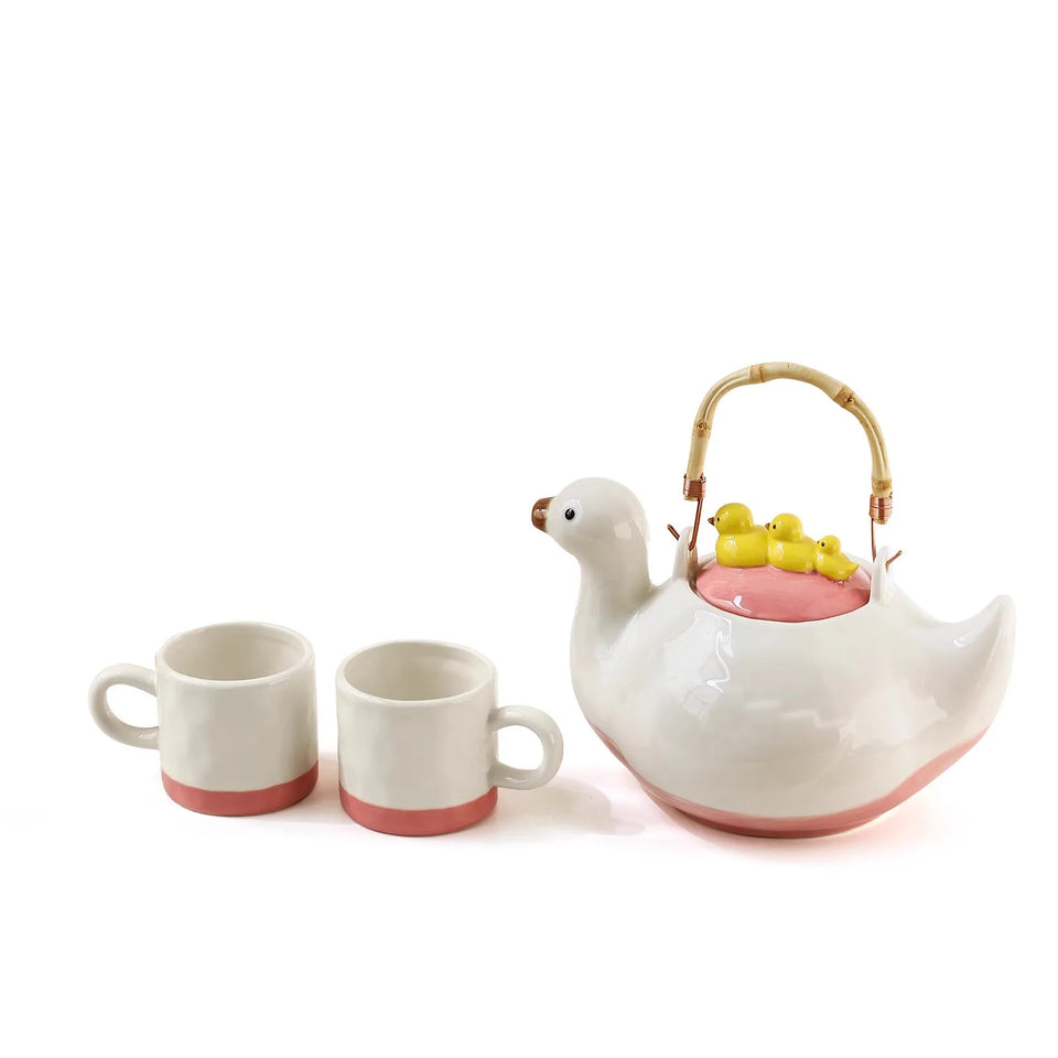 Duck,kettle,Drink water.Shape,Kettle set,Cup,Duckling,Cute,Pale pink,Summer,Goose,teacup,Brew tea,Household
