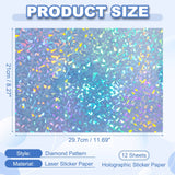 12Sheets Printable Holographic Sticker Paper Vinyl Sticker Paper A4 Waterproof Quickly Stickers for Laser Printer Inkjet Printer